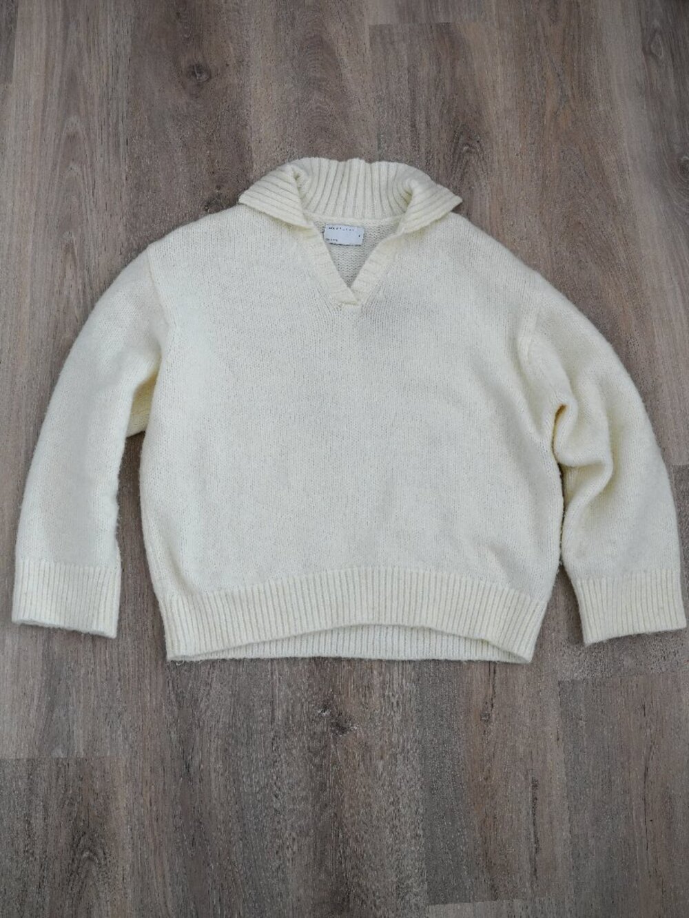 ASOS DESIGN Cream Knit Johnny Collar Sweater Oversized V Neck Size [S]